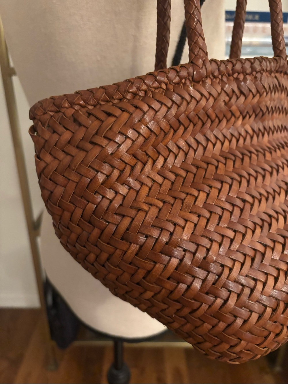 DRAGON DIFFUSION Woven Leather Tote Bag in Saddle Brown - Picture 10 of 15